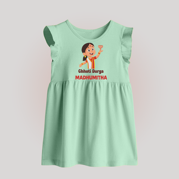 Chhoti Durga Devotional Baby Frock - MINT GREEN - 0 - 3 Months Old (Chest 17")