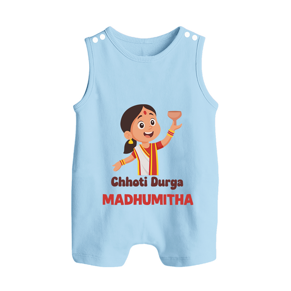 Chhoti Durga Devotional Button Romper - BABY BLUE - New Born (Chest 18")