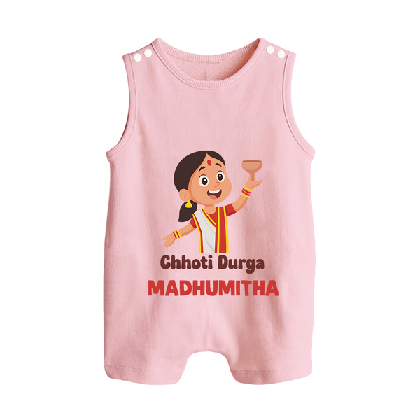 Chhoti Durga Devotional Button Romper - BABY PINK - New Born (Chest 18")