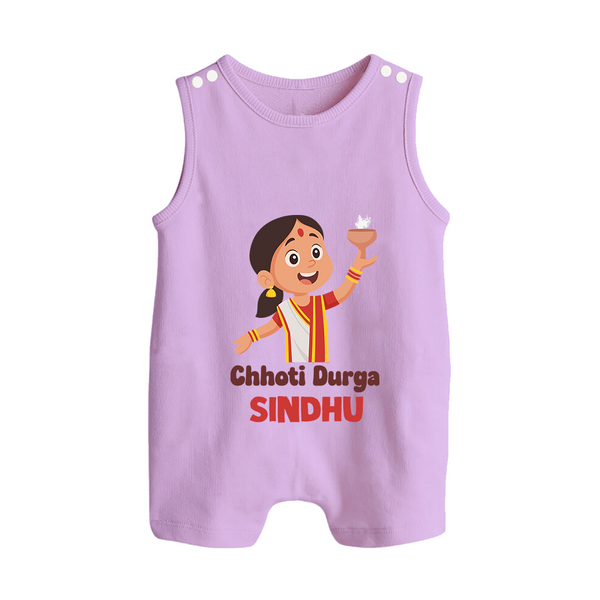 Chhoti Durga Romper Suit / Sleeveless Romper | Custom Baby Romper Suit / Sleeveless Romper for Navratri Festivities - LILAC - 0 - 5 Months Old (Chest 18")