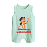 Chhoti Durga Devotional Button Romper - MINT GREEN - New Born (Chest 18")