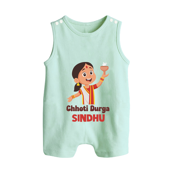 Chhoti Durga Romper Suit / Sleeveless Romper | Custom Baby Romper Suit / Sleeveless Romper for Navratri Festivities - MINT GREEN - 0 - 5 Months Old (Chest 18")
