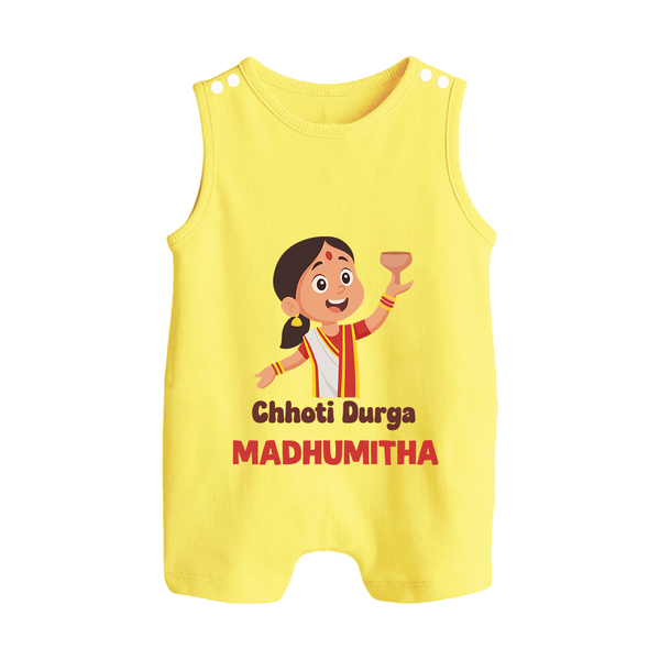 Chhoti Durga Devotional Button Romper - PASTEL YELLOW - New Born (Chest 18")
