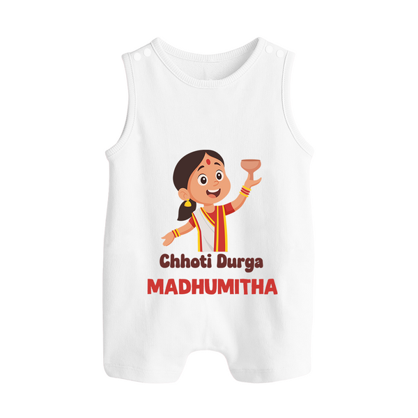 Chhoti Durga Devotional Button Romper - WHITE - New Born (Chest 18")