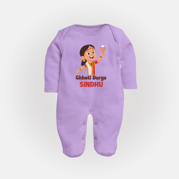 Chhoti Durga Sleep Suit | Custom Baby Sleep Suit for Navratri Festivities - LILAC - New Born (Chest 7.5")