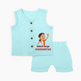 Chhoti Durga Devotional Jabla Set - BABY BLUE - 0 - 3 Months Old (Chest 9.8")