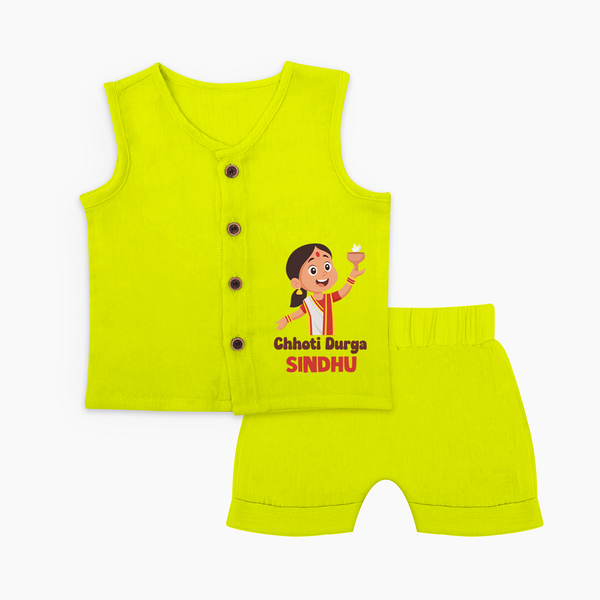 Chhoti Durga Jabla Set | Custom Baby Jabla Set for Navratri Festivities - LIME GREEN - 0 - 3 Months Old (Chest 9.8")
