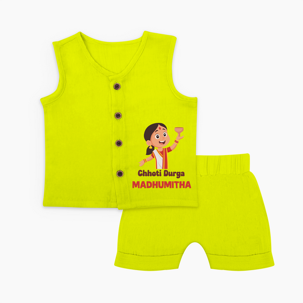 Chhoti Durga Devotional Jabla Set - LIME GREEN - 0 - 3 Months Old (Chest 9.8")