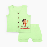 Chhoti Durga Devotional Jabla Set - PASTEL GREEN - 0 - 3 Months Old (Chest 9.8")