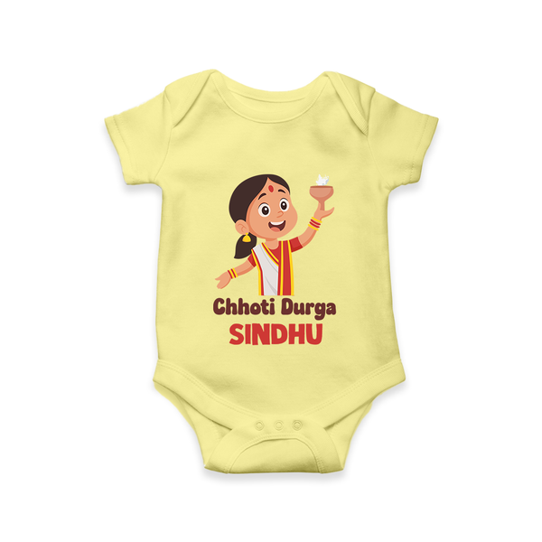 Chhoti Durga Romper | Custom Baby Romper for Navratri Festivities - PASTEL YELLOW - New Born (Chest 14")