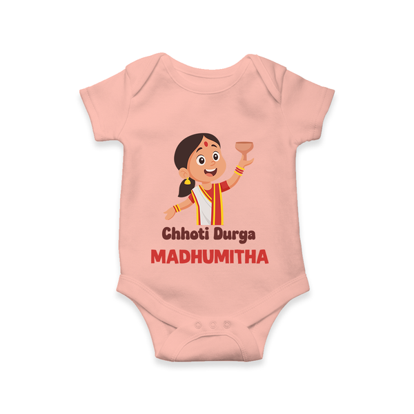 Chhoti Durga Devotional Romper - PEACH - New Born (Chest 14")