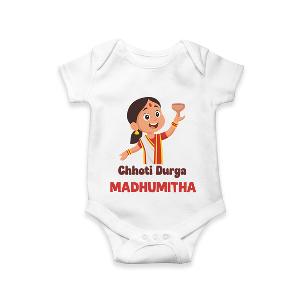 Chhoti Durga Devotional Romper - WHITE - New Born (Chest 14")