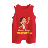 Chhoti Durga Devotional Button Romper - RED - New Born (Chest 18")