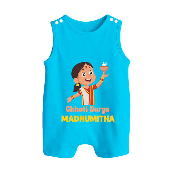 Chhoti Durga Devotional Button Romper - SKY BLUE - New Born (Chest 18")
