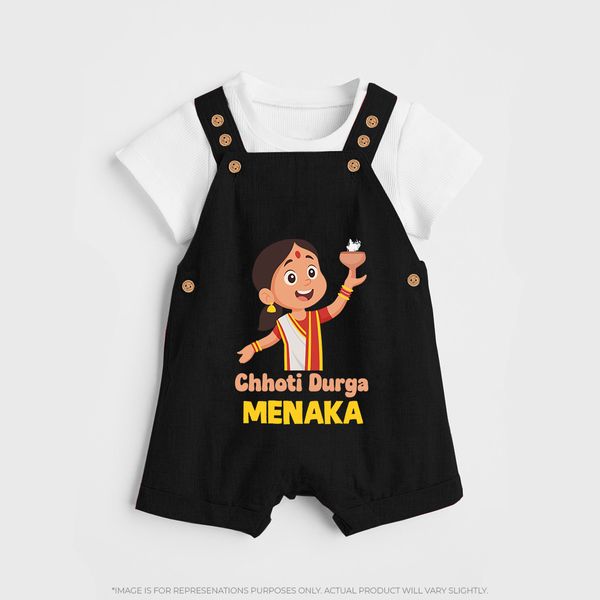 Chhoti Durga Dungaree Set | Custom Baby Dungaree Set for Navratri Festivities - BLACK - 0 - 5 Months Old (Chest 18")