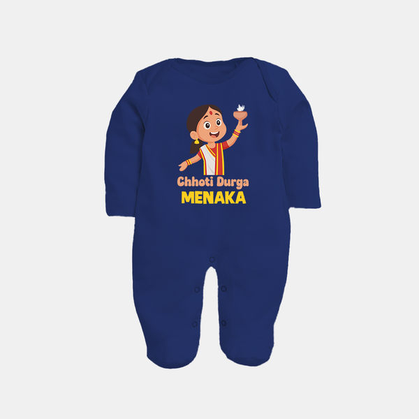 Chhoti Durga Sleep Suit | Custom Baby Sleep Suit for Navratri Festivities - NAVY BLUE - New Born (Chest 7.5")