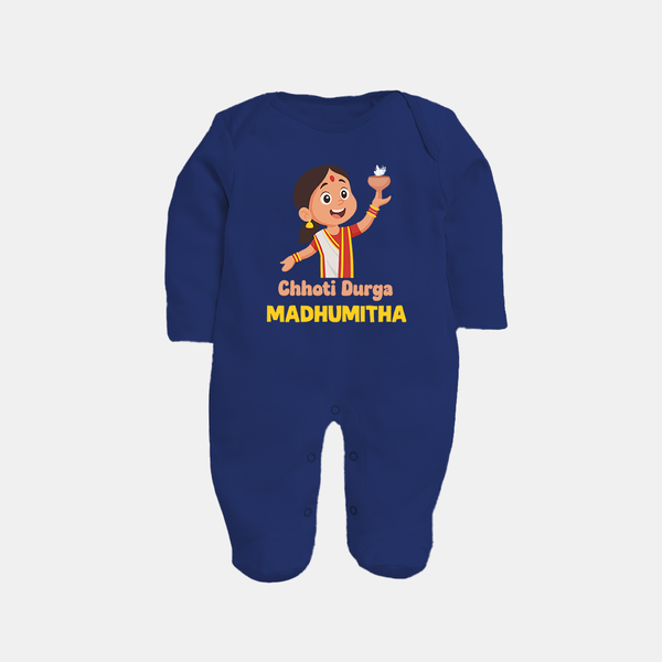 Chhoti Durga Devotional Full Body Suit - NAVY BLUE - New Born (Chest 7.5")