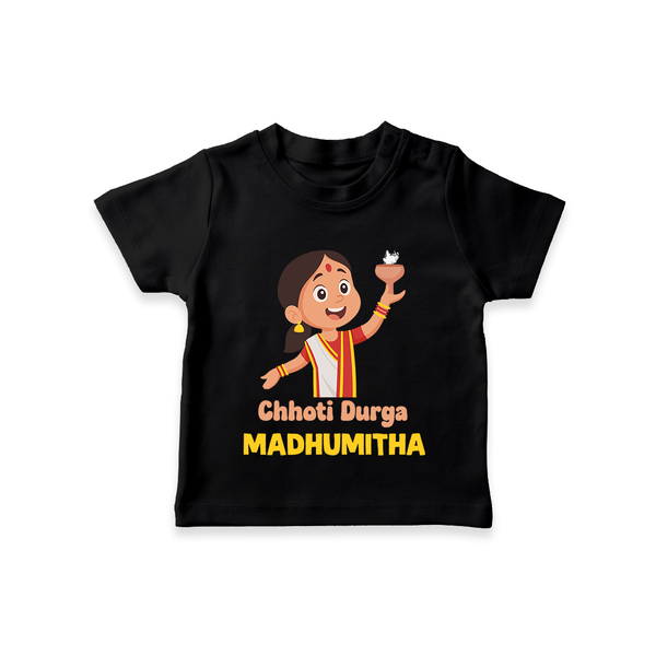 Chhoti Durga Devotional  T Shirt  - BLACK - 0-5 Months Old (Chest 17")