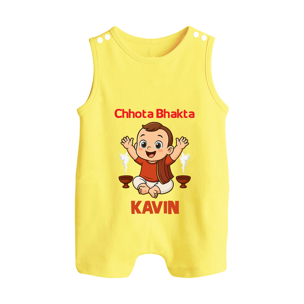 Chhota Bhakta Romper Suit / Sleeveless Romper | Personalized Baby Romper Suit / Sleeveless Romper for Little Devotee - PASTEL YELLOW - 0 - 5 Months Old (Chest 18")