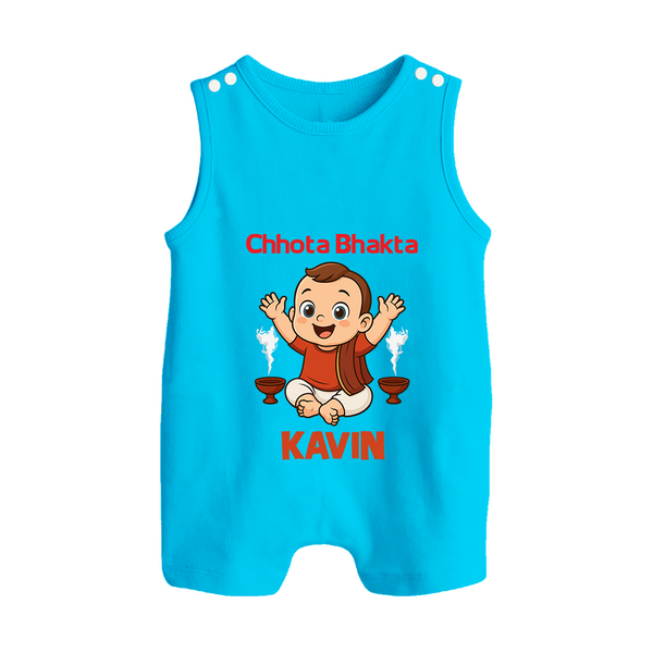 Chhota Bhakta Romper Suit / Sleeveless Romper | Personalized Baby Romper Suit / Sleeveless Romper for Little Devotee - SKY BLUE - 0 - 5 Months Old (Chest 18")