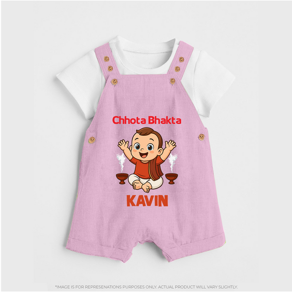 Chhota Bhakta Dungaree Set | Personalized Baby Dungaree Set for Little Devotee - BABY PINK - 0 - 5 Months Old (Chest 18")