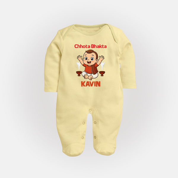 Chhota Bhakta Sleep Suit | Personalized Baby Sleep Suit for Little Devotee - PASTEL YELLOW - New Born (Chest 7.5")