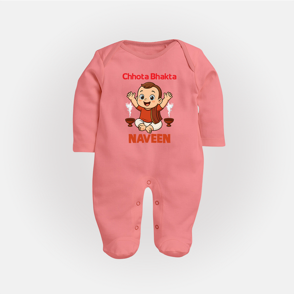 Little Bhakta Festive Full Body Suit - PEACH - New Born (Chest 7.5")