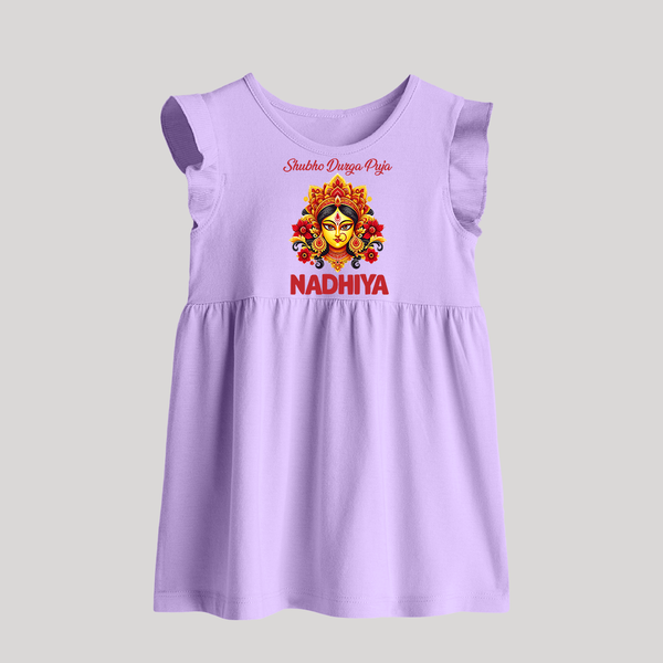 Shubh Durga Puja Goddess Face Art Baby Frock - LILAC - 0 - 3 Months Old (Chest 17")