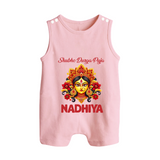 Shubh Durga Puja Goddess Face Art Button Romper - BABY PINK - New Born (Chest 18")