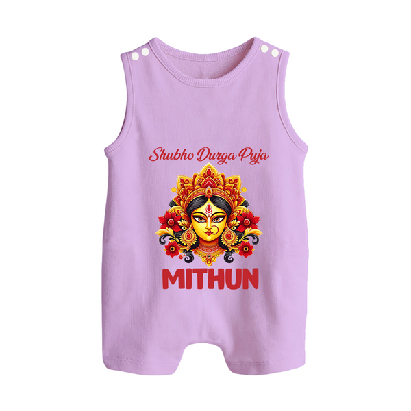 Shubho Durga Puja Romper Suit / Sleeveless Romper | Custom Baby Romper Suit / Sleeveless Romper for Durga Celebration - LILAC - 0 - 5 Months Old (Chest 18")