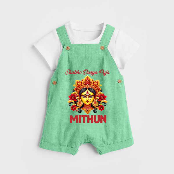 Shubho Durga Puja Dungaree Set | Custom Baby Dungaree Set for Durga Celebration - GREEN - 0 - 5 Months Old (Chest 18")