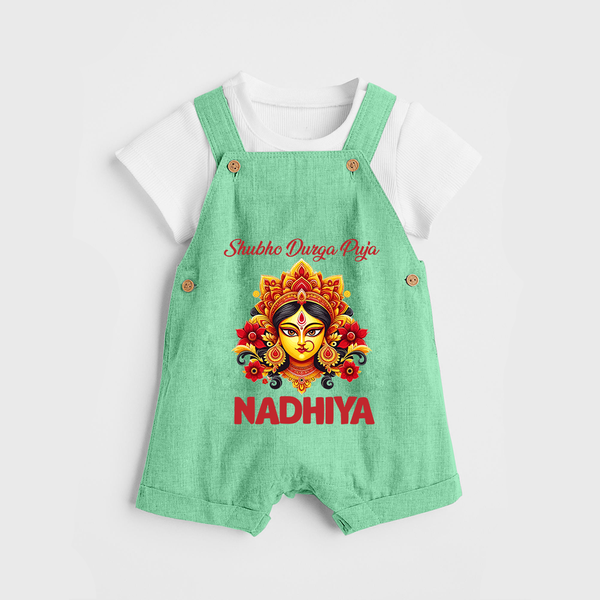 Shubh Durga Puja Goddess Face Art Dungaree - GREEN - 0 - 5 Months Old (Chest 18")