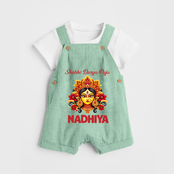 Shubh Durga Puja Goddess Face Art Dungaree - MINT GREEN - 0 - 5 Months Old (Chest 18")