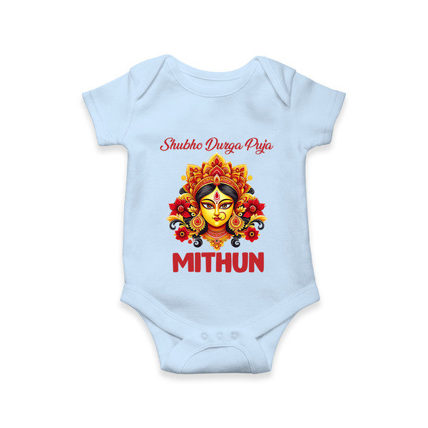 Shubho Durga Puja Romper | Custom Baby Romper for Durga Celebration - BABY BLUE - New Born (Chest 14")