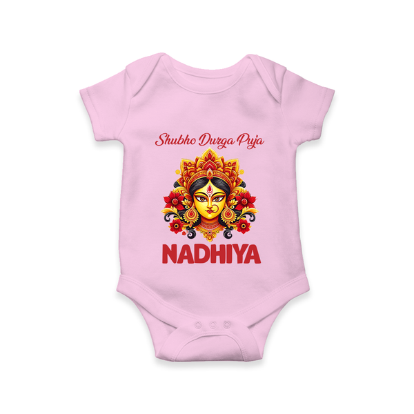 Shubh Durga Puja Goddess Face Art Romper - BABY PINK - New Born (Chest 14")