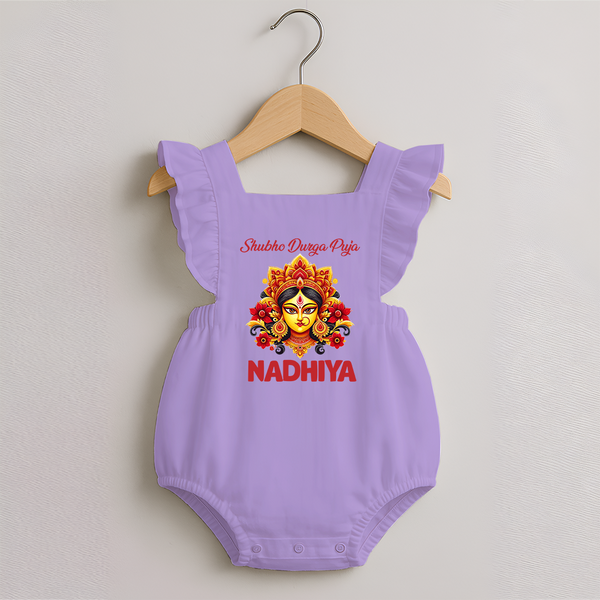 Shubh Durga Puja Goddess Face Art Romper Frock - LILAC - 0 - 3 Months Old (Chest 19")