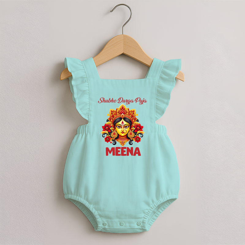Shubho Durga Puja Romper Frock | Custom Baby Romper Frock for Durga Celebration - MINT GREEN - 0 - 3 Months Old (Chest 19")