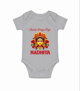 Shubh Durga Puja Goddess Face Art Romper - GREY - New Born (Chest 14")