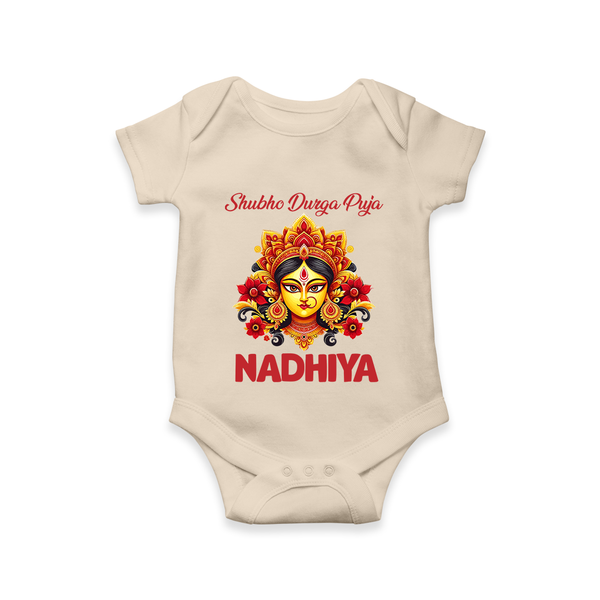 Shubh Durga Puja Goddess Face Art Romper - IVORY - New Born (Chest 14")