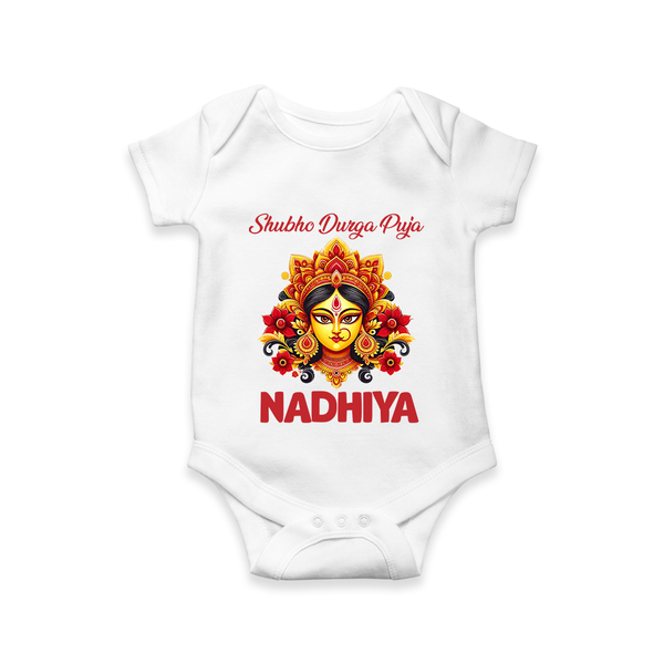 Shubh Durga Puja Goddess Face Art Romper - WHITE - New Born (Chest 14")