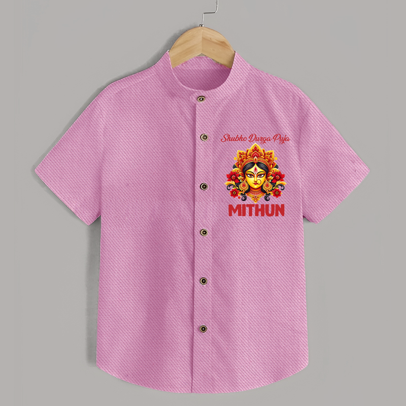 Shubho Durga Puja Shirt | Custom Baby Shirt for Durga Celebration - BABY PINK - 0 - 6 Months Old (Chest 23")