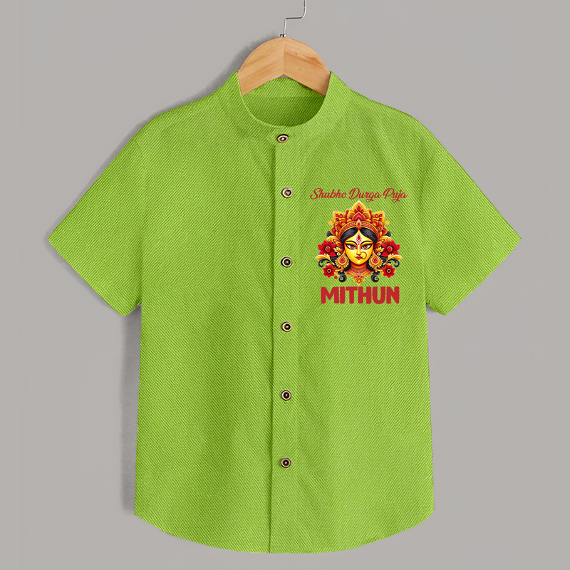 Shubho Durga Puja Shirt | Custom Baby Shirt for Durga Celebration - LIME GREEN - 0 - 6 Months Old (Chest 23")
