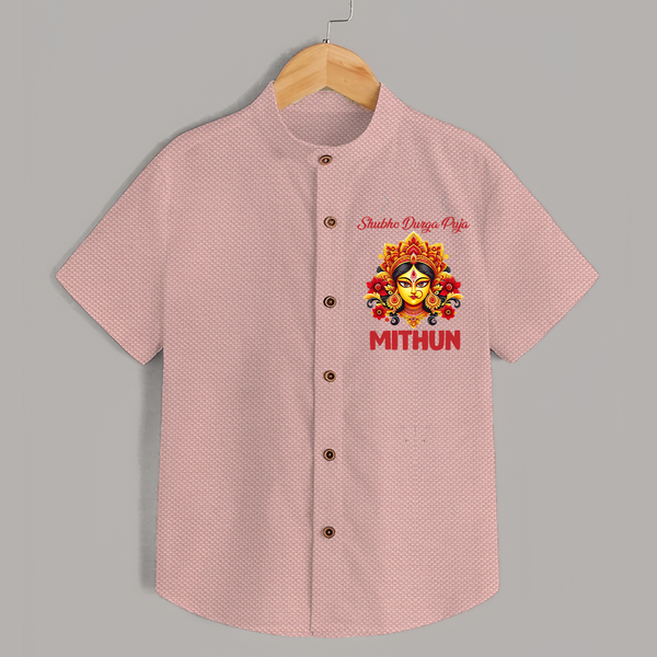 Shubho Durga Puja Shirt | Custom Baby Shirt for Durga Celebration - PEACH - 0 - 6 Months Old (Chest 23")