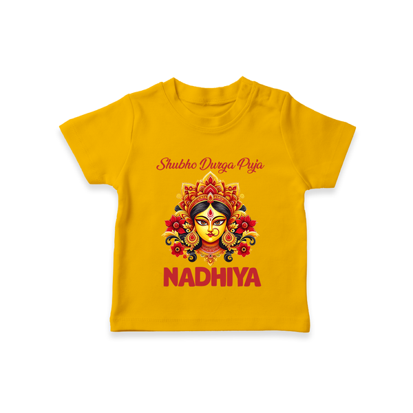 Shubh Durga Puja Goddess Face Art  T Shirt  - CHROME YELLOW - 0-5 Months Old (Chest 17")