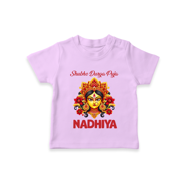 Shubh Durga Puja Goddess Face Art  T Shirt  - LILAC - 0-5 Months Old (Chest 17")