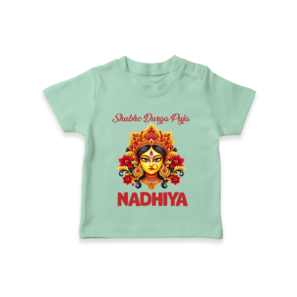Shubh Durga Puja Goddess Face Art  T Shirt  - MINT GREEN - 0-5 Months Old (Chest 17")