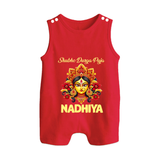 Shubh Durga Puja Goddess Face Art Button Romper - RED - New Born (Chest 18")