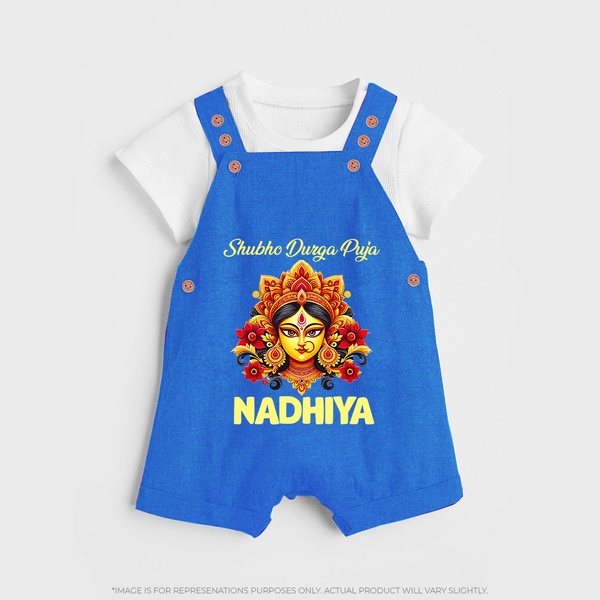 Shubh Durga Puja Goddess Face Art Dungaree - COBALT BLUE - 0 - 5 Months Old (Chest 18")