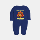Shubh Durga Puja Goddess Face Art Full Body Suit - NAVY BLUE - New Born (Chest 7.5")