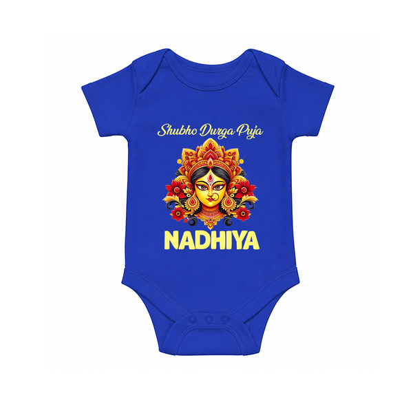 Shubh Durga Puja Goddess Face Art Romper - COBALT BLUE - New Born (Chest 14")